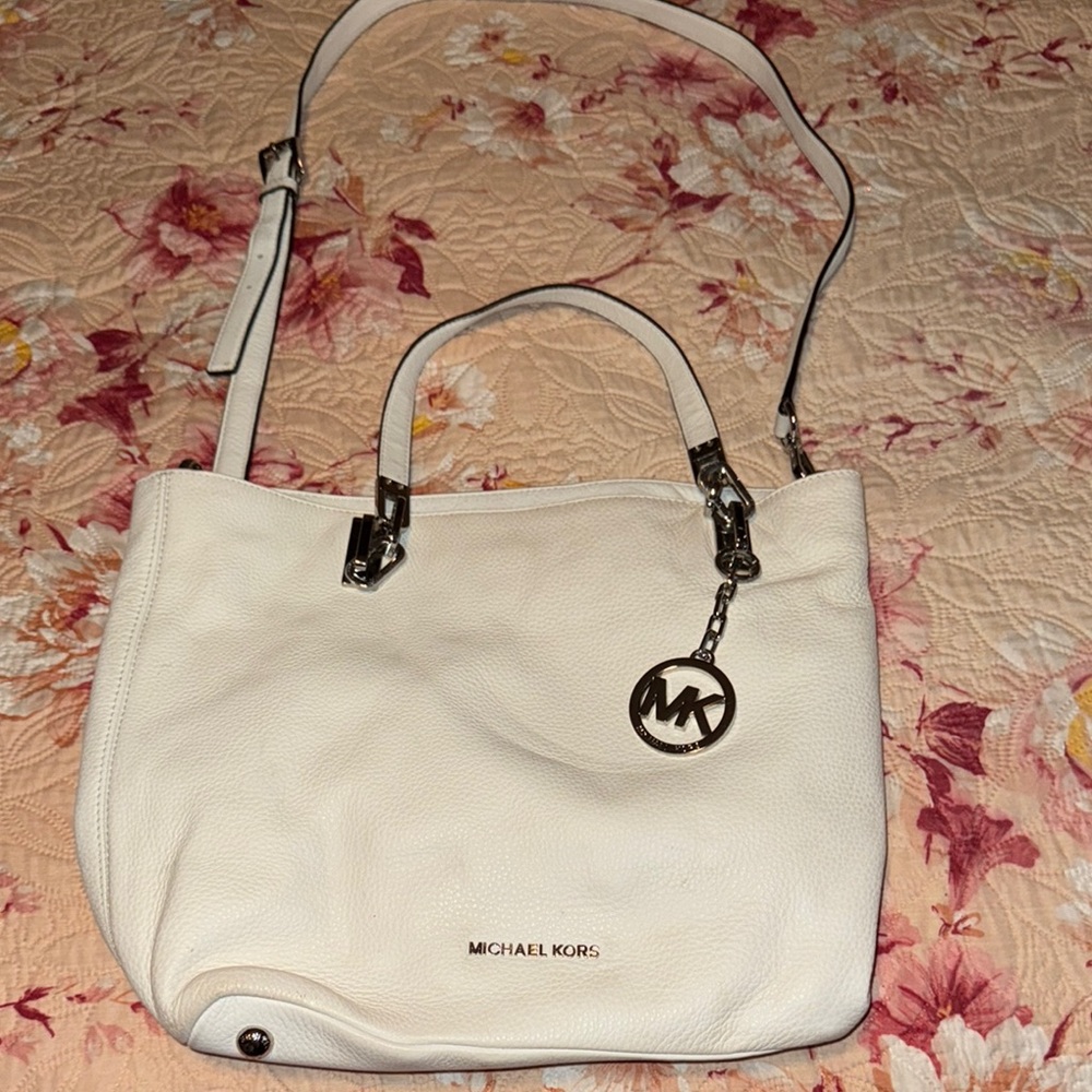 Michael Kors White Pebbled Leather Tote